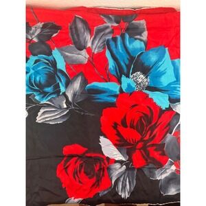 Golden Camel 100% Silk Hand Printed Scarf Blue Red Floral